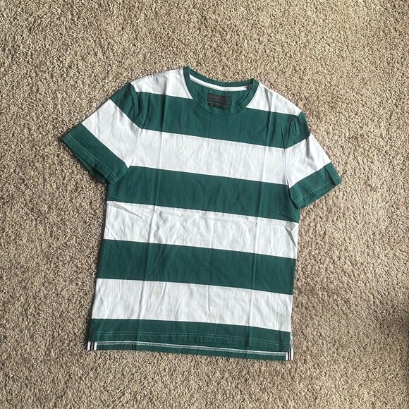 New SELECTED green & White Striped Cotton T-Shirt - Size L (Unisex) - Picture 6 of 8